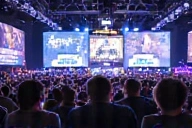 Image of a competitive e-sports event with professional gamers