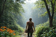 Image of a new action-adventure game character in a lush environment