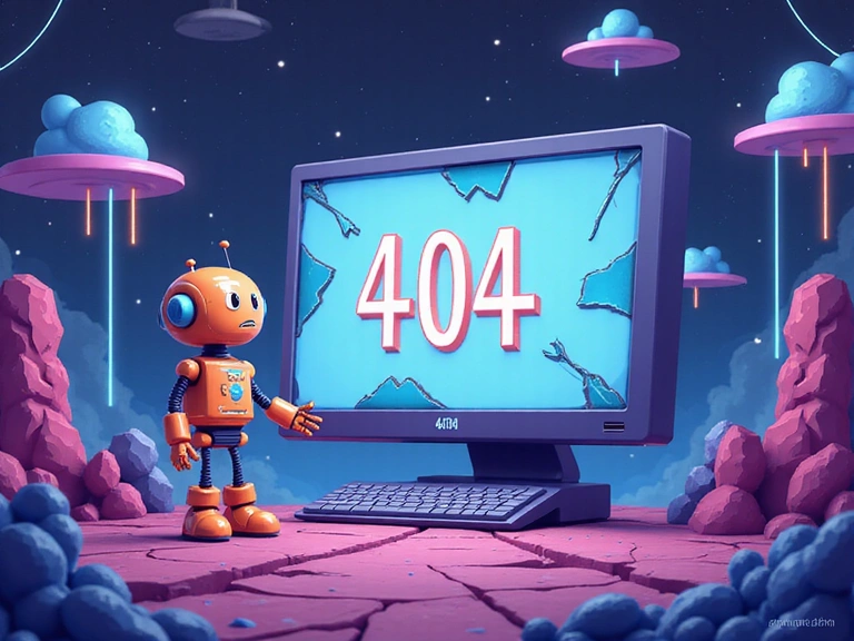 Illustration d'une page 404, avec un personnage confus devant un écran cassé