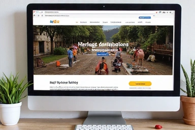 Un écran d'ordinateur affichant une interface utilisateur de site web avec des graphiques de trafic en hausse et des icônes de succès.